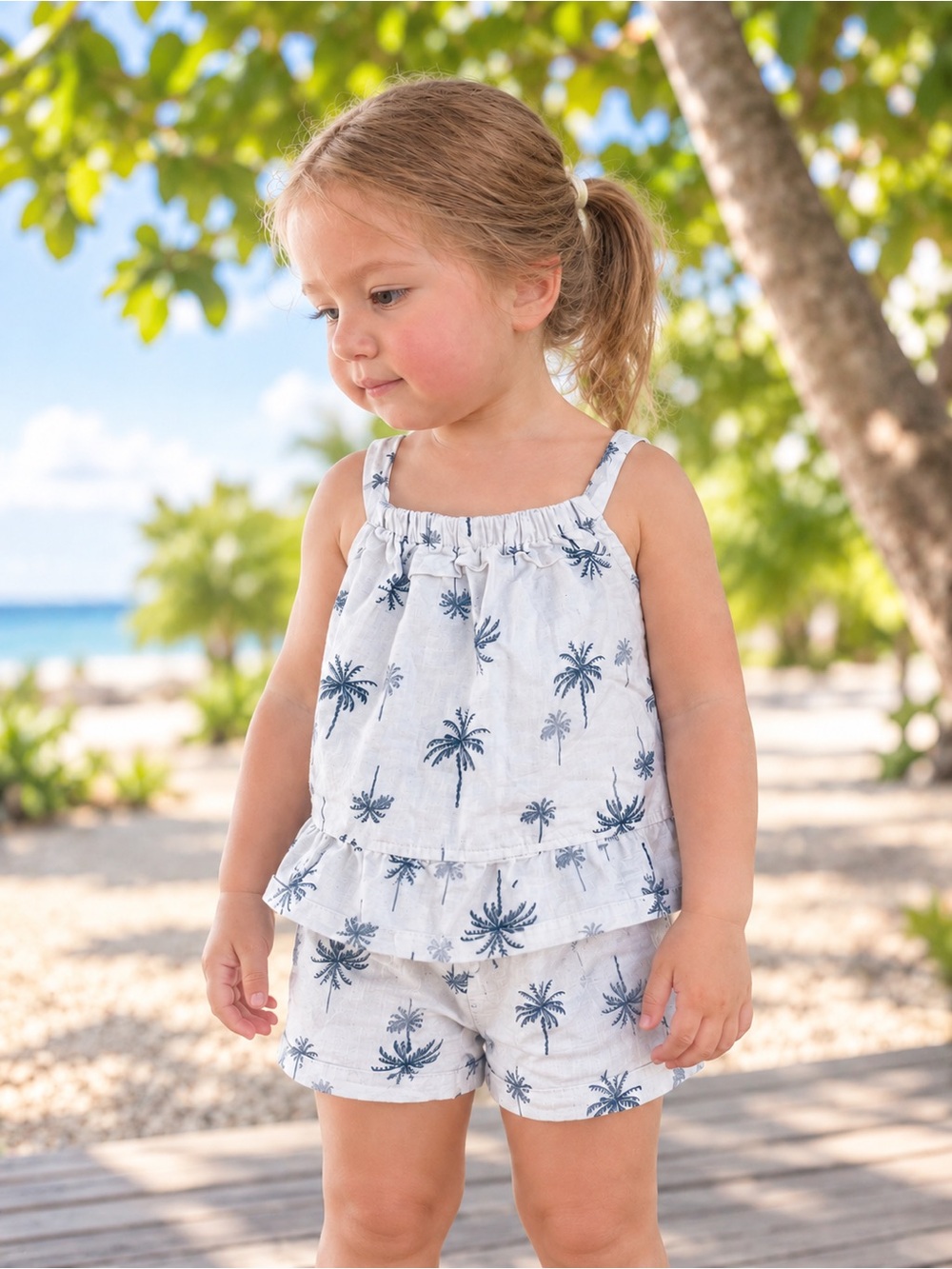 Carter's Baby 2-Piece Ivory Palm Tree Floral Tank Top & Shorts Set - 18 Months